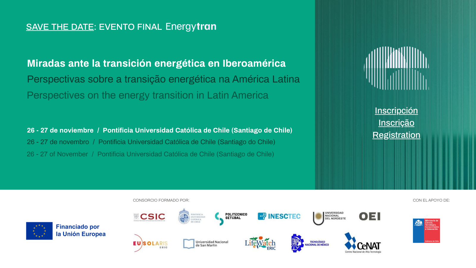 Evento Final do Projeto Energytran: Perspectivas sobre a Transição Energética na Ibero-América (26–27 de novembro de 2025, Santiago do Chile)